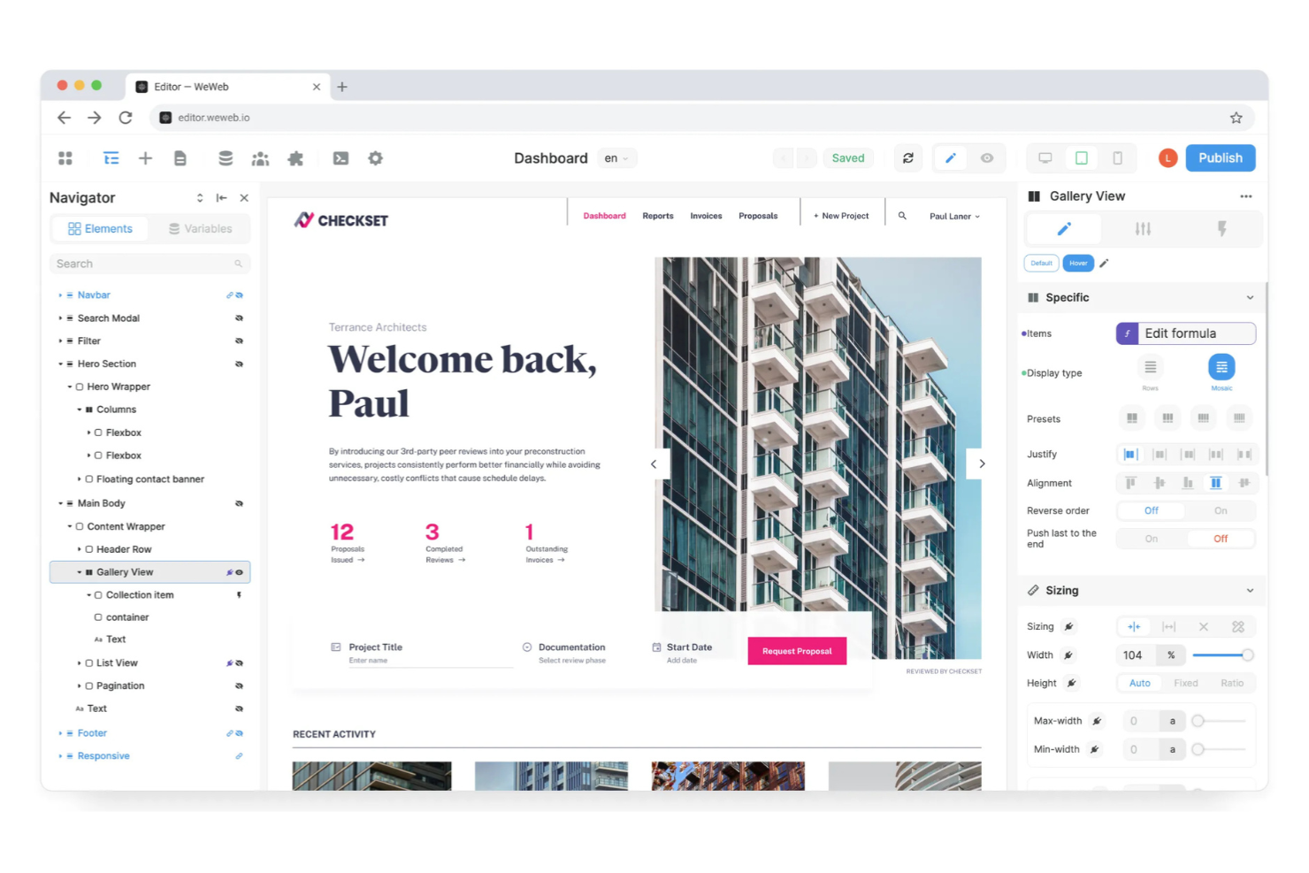 WeWeb screenshot - 10 gratis platforms voor appbouwers zonder code, geselecteerd voor 2026