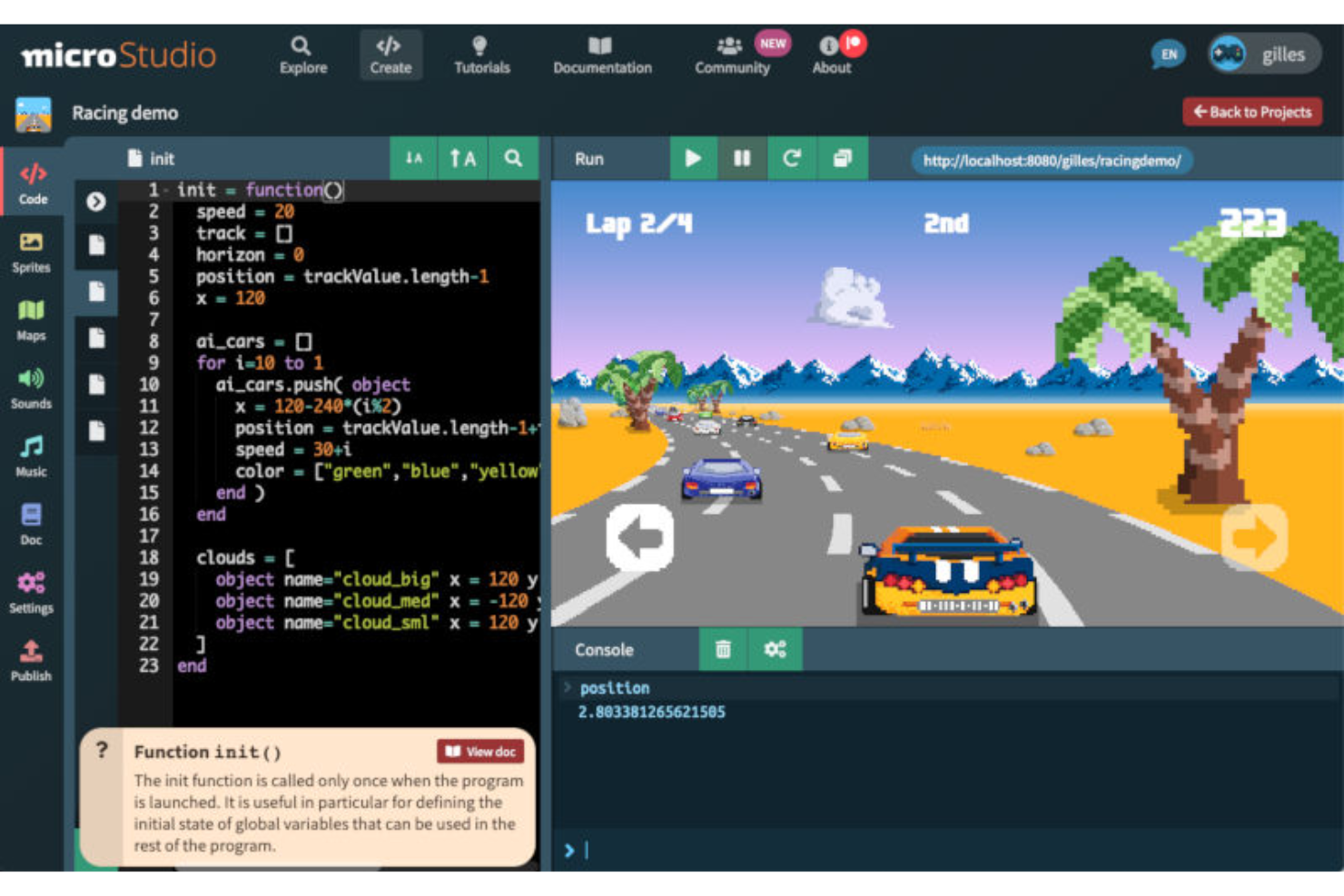 microStudio screenshot - 10 Beste gratis software voor gameontwikkeling beoordeeld in 2026