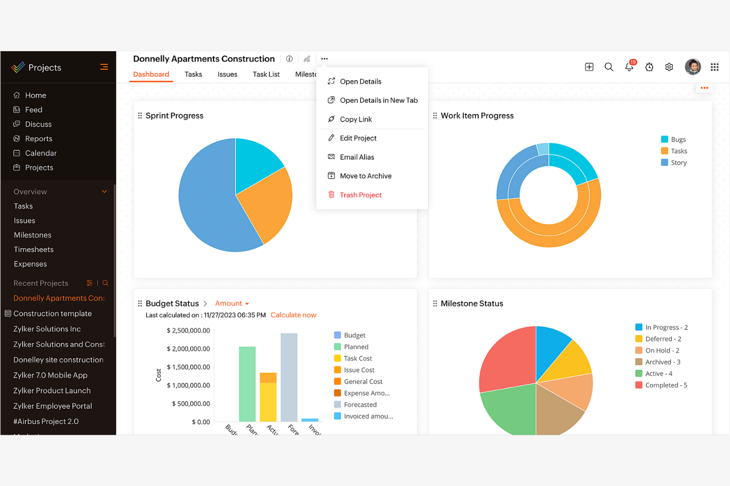 Zoho Projects screenshot - 10 Beste Wrike-alternatieven beoordeeld in 2026