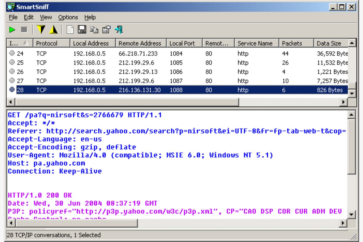 NirSoft's SmartSniff screenshot - 10 beste alternatieven voor Wireshark beoordeeld in 2026