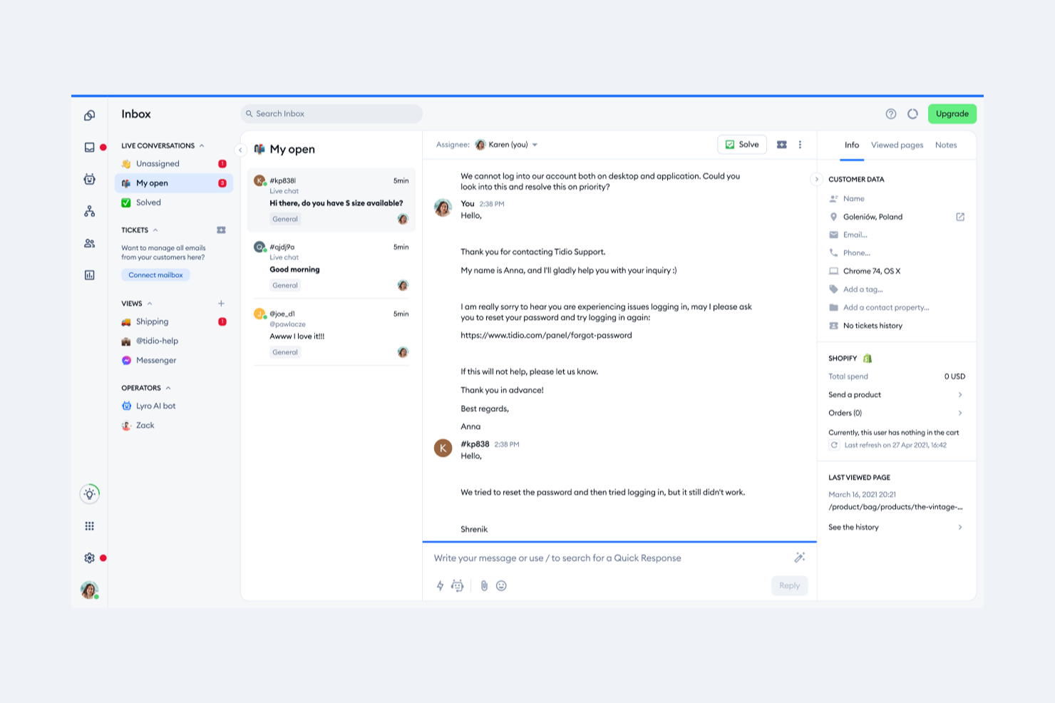 Tidio screenshot - 10 beste gratis helpdesksoftware beoordeeld in 2026