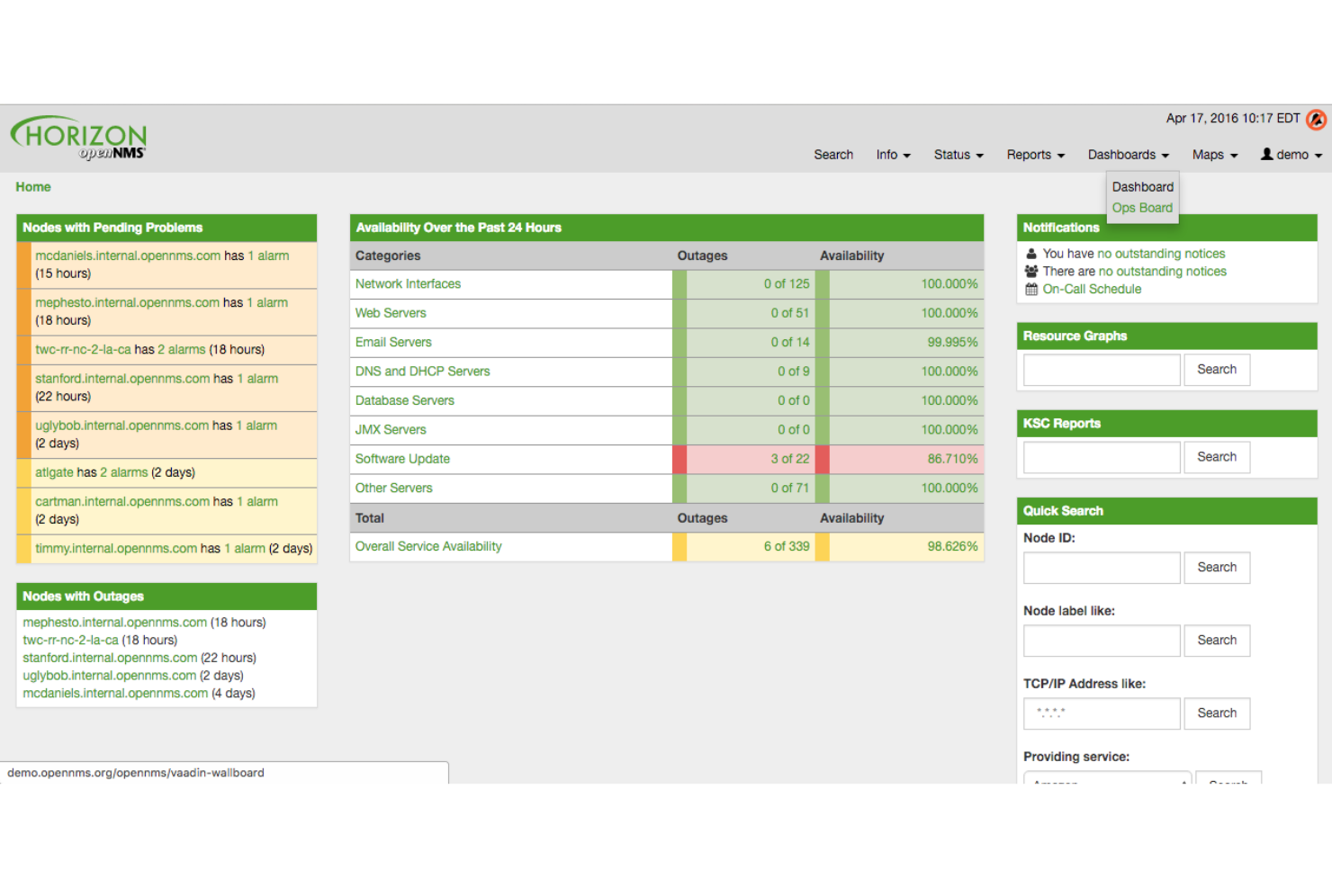 OpenNMS screenshot - 10 beste open-source netwerkmonitoringtools beoordeeld in 2026
