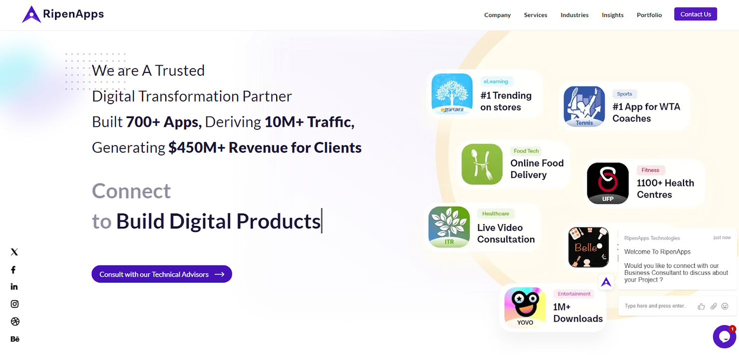 RipenApps screenshot - 10 beste bedrijven voor mobiele appontwikkeling beoordeeld in 2026