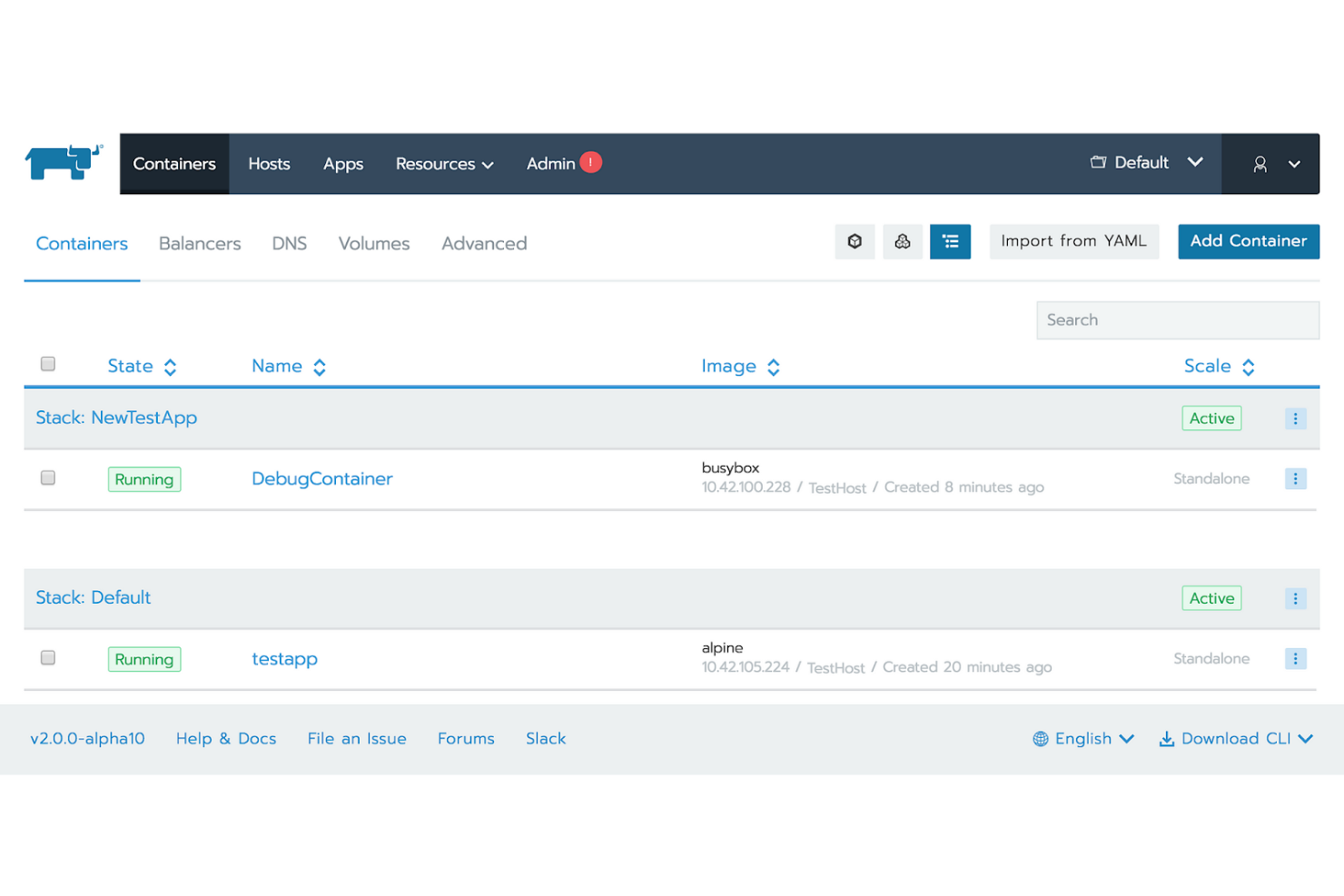 Rancher screenshot - 10 beste Docker-alternatieven beoordeeld in 2026