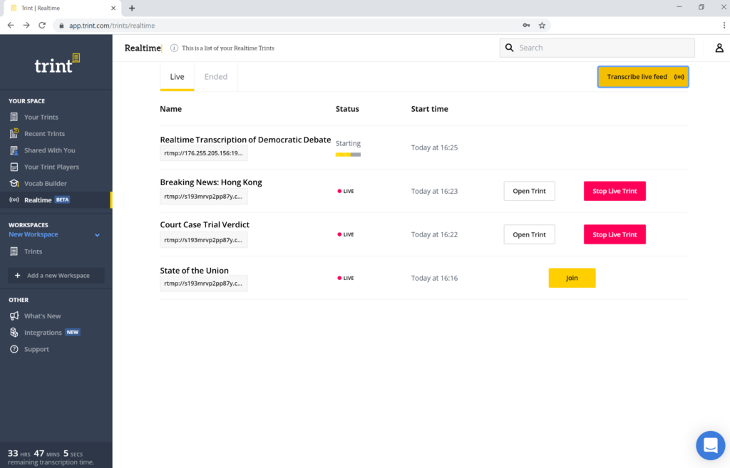 Trint screenshot - De 10 beste spraakherkenningssoftware van 2026 ontdekken