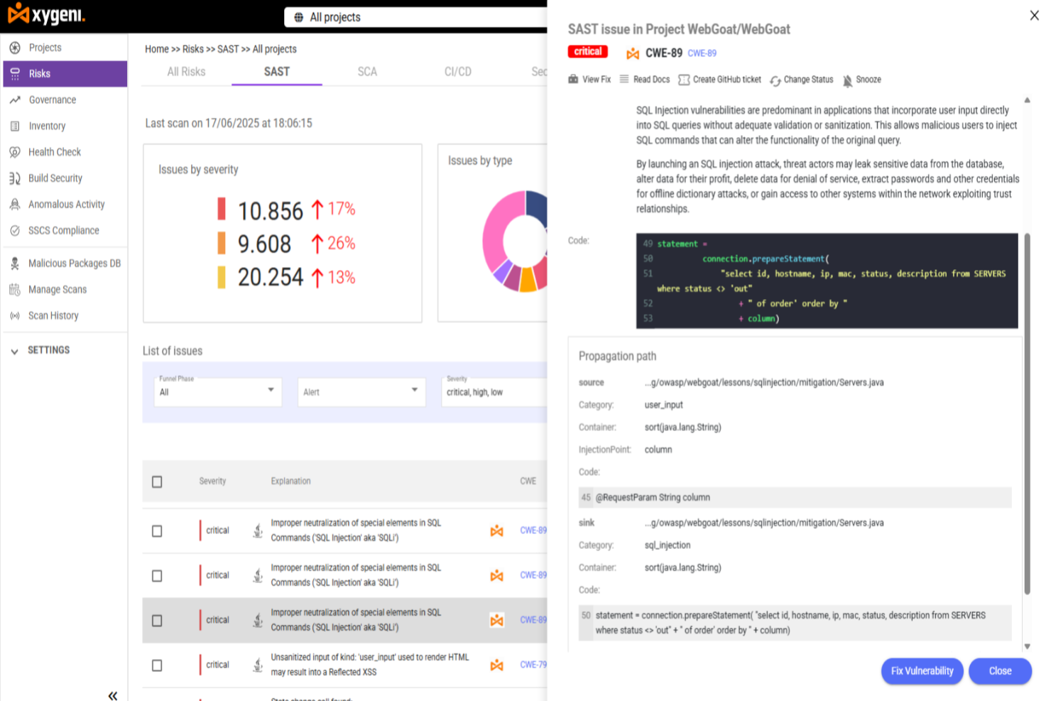 Xygeni screenshot - 10 beste tools voor statische beveiligingstests van applicaties in 2026