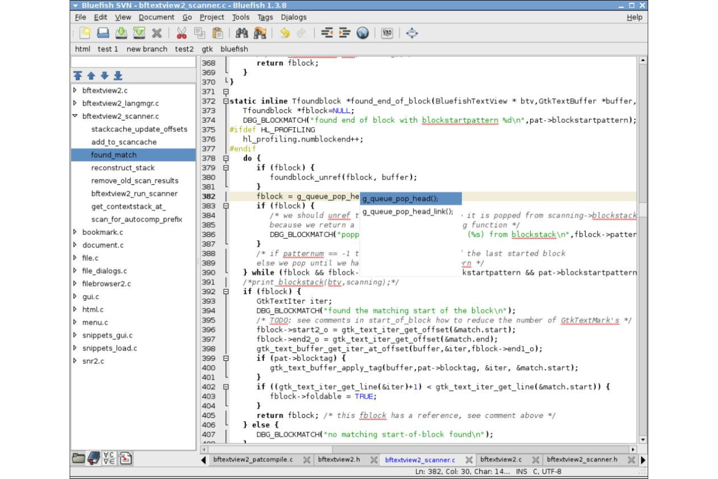 Bluefish screenshot - 10 beste teksteditorsoftware voor coderen in 2026
