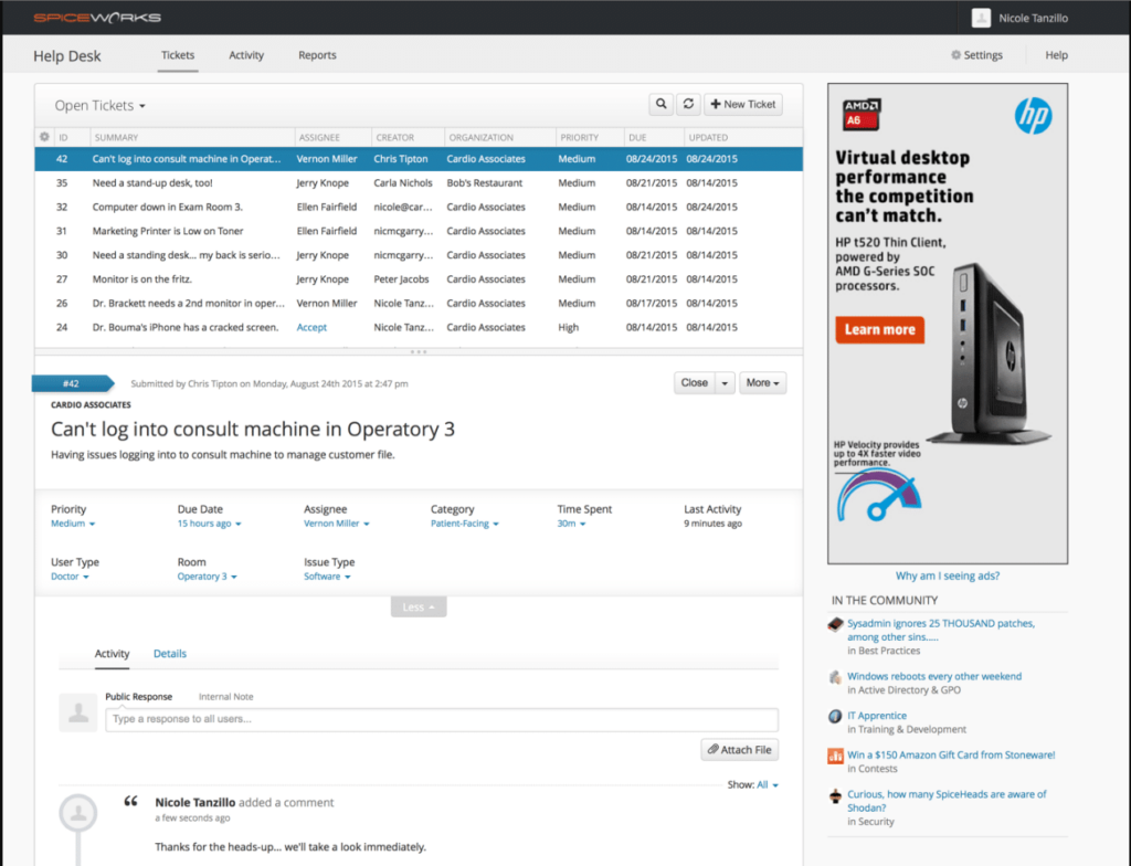 Spiceworks Cloud Help Desk screenshot - 10 beste servicedesksoftware voor IT-ondersteuning in 2026