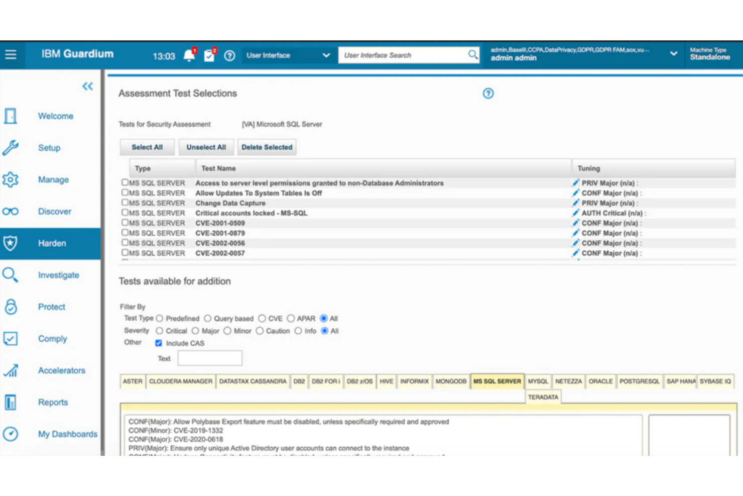 IBM Security Guardium Vulnerability Assessment screenshot - De 10 beste tools voor netwerkbeveiligingsaudits van 2026 ontdekken
