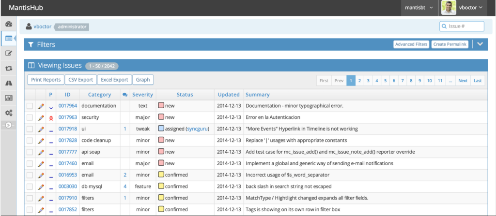 MantisBT screenshot - Top 10 software voor het volgen van problemen van 2026 uitgelegd