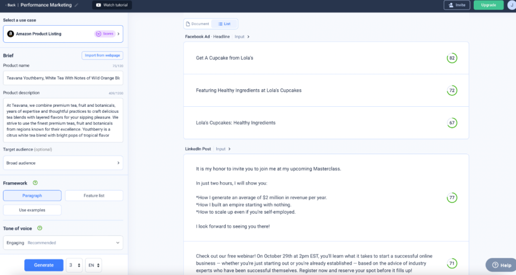 Anyword screenshot - Uitgebreide gids voor de 10 beste NLP-softwaretools van 2026
