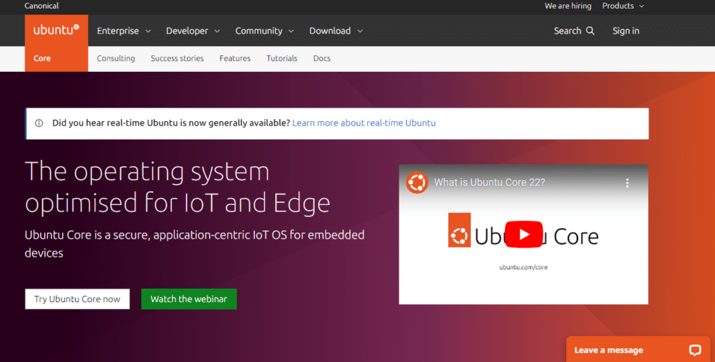 Ubuntu Core screenshot - Gids voor de 10 beste IoT-besturingssystemen van 2026