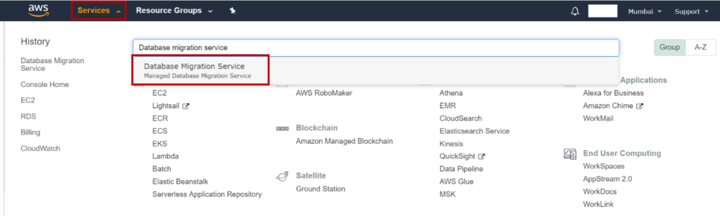 AWS Database Migration Service (DMS) screenshot - De 10 beste softwareoplossingen voor datamigratie vergelijken in 2026