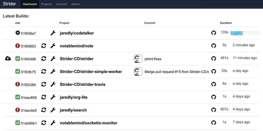 Strider screenshot - 10 beste tools voor continue integratie die je niet kunt negeren
