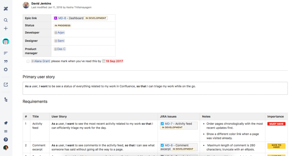 Confluence screenshot - 10 beste tools voor codesamenwerking voor ontwikkelaars 2026