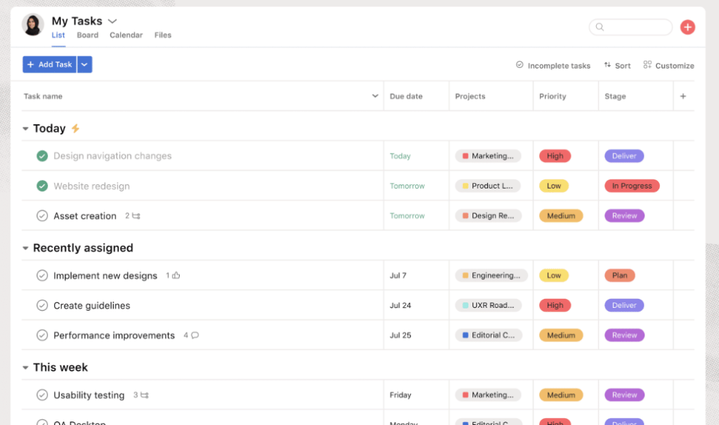 Asana screenshot - 10 Beste platforms voor samenwerkend programmeren in 2026