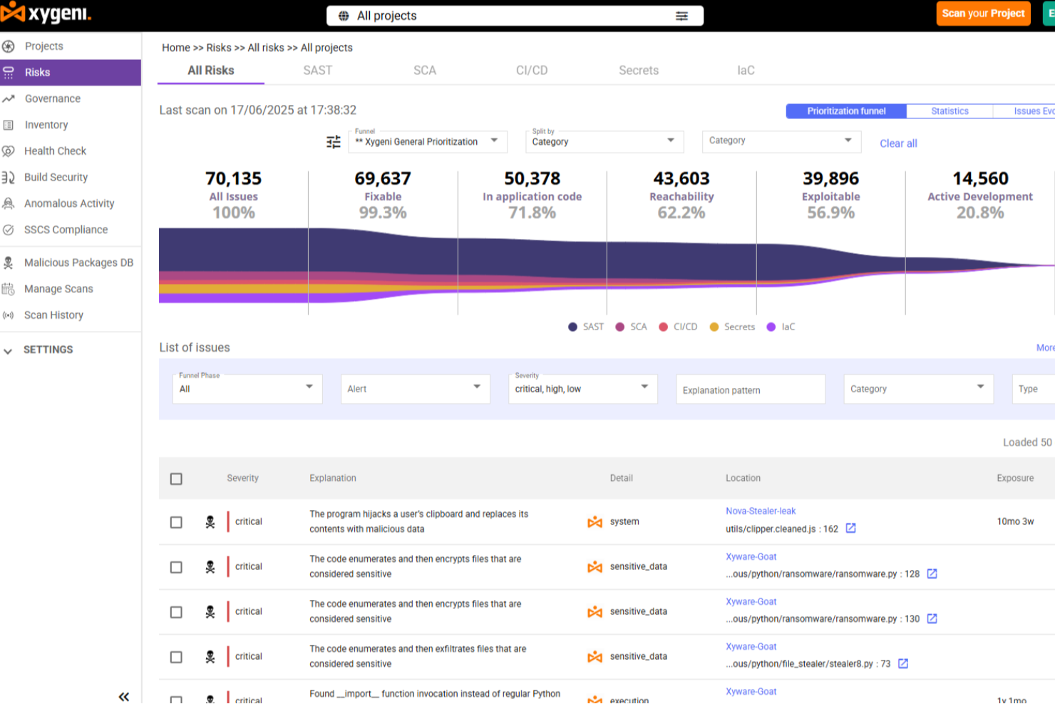 Xygeni screenshot - 10 beste tools voor codeanalyse in 2026
