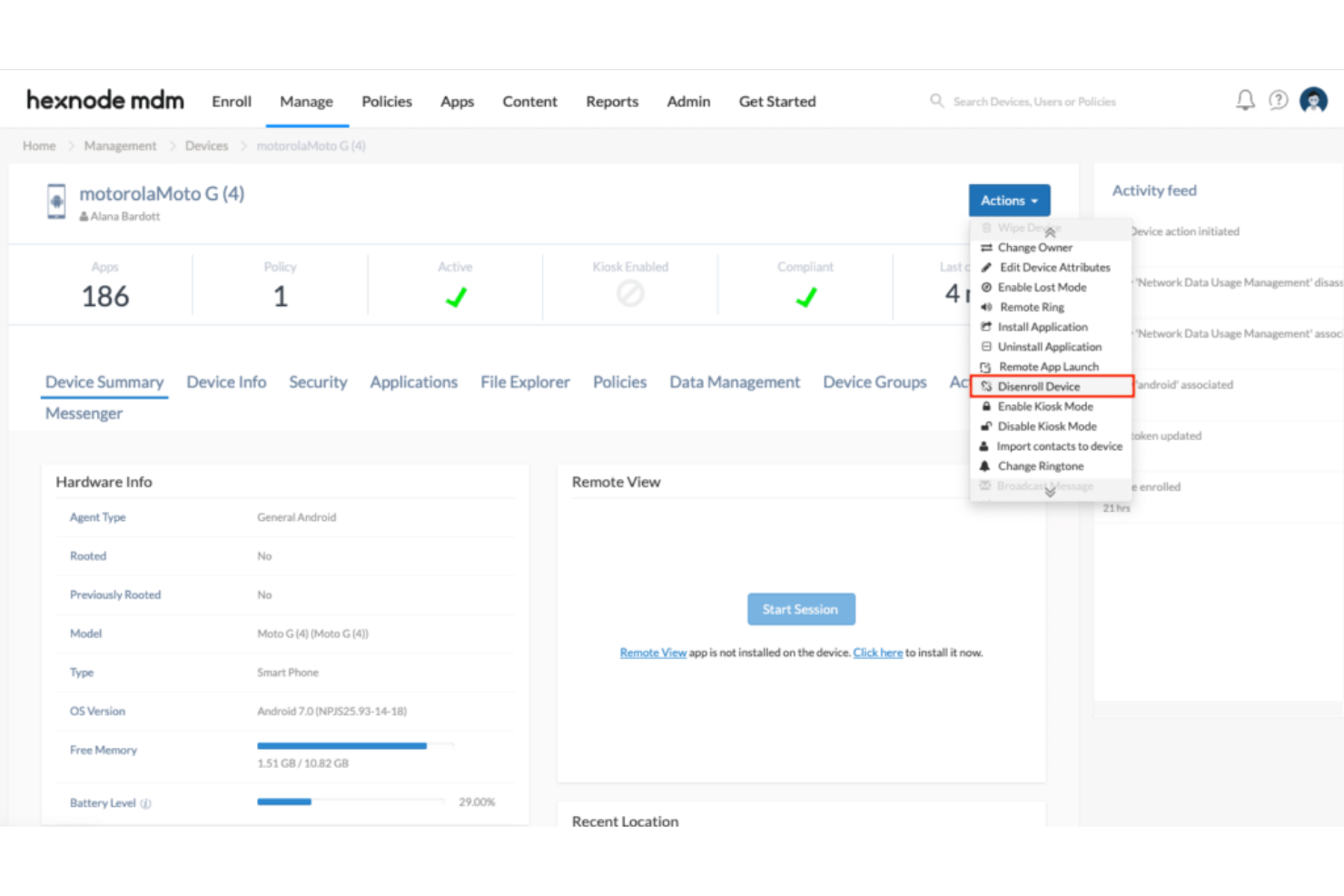 Hexnode UEM screenshot - 10 beste tools voor enterprise-mobiliteitsbeheer van 2026
