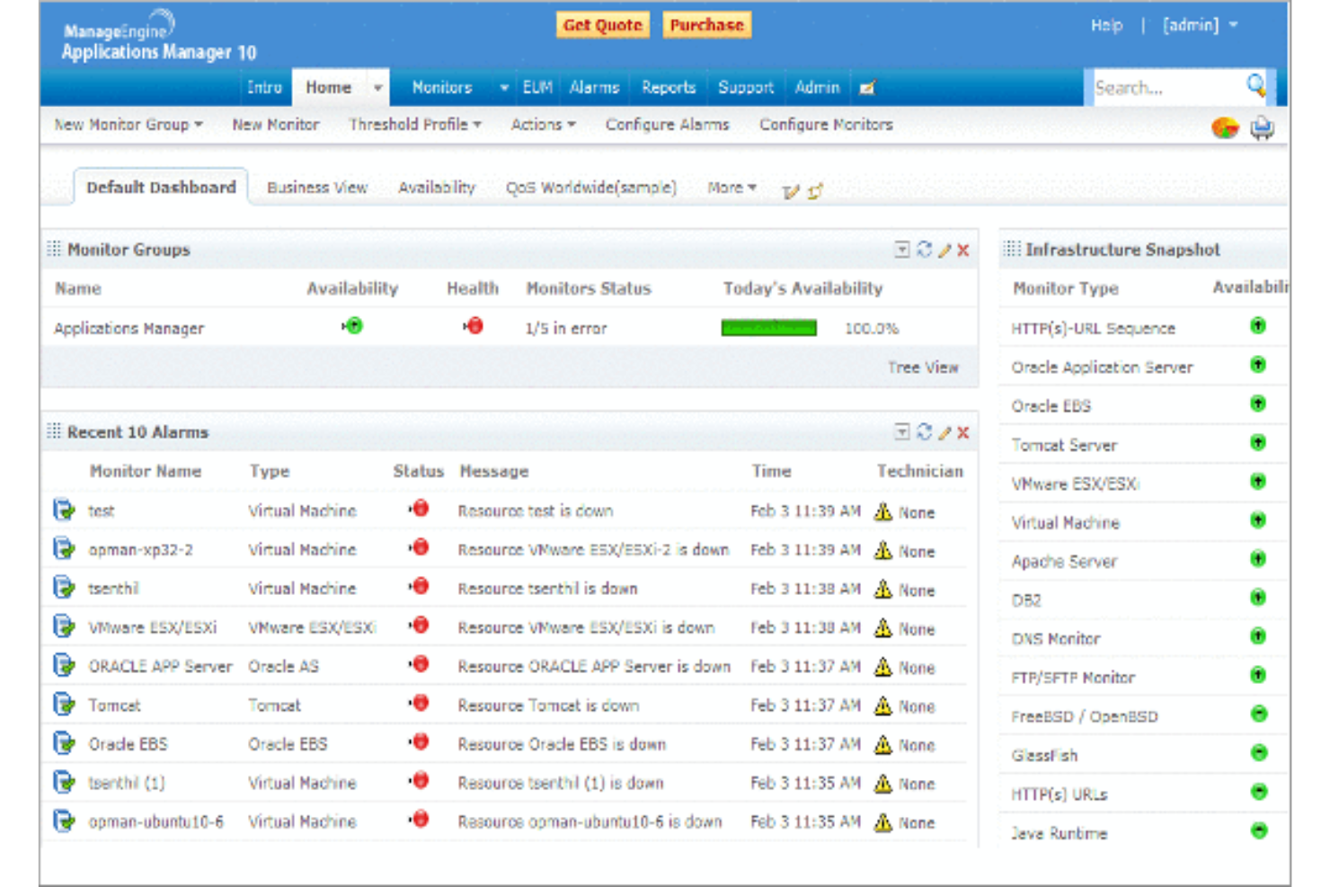 ManageEngine Applications Manager screenshot - 10 beste tools voor monitoring van cloudinfrastructuur van 2026
