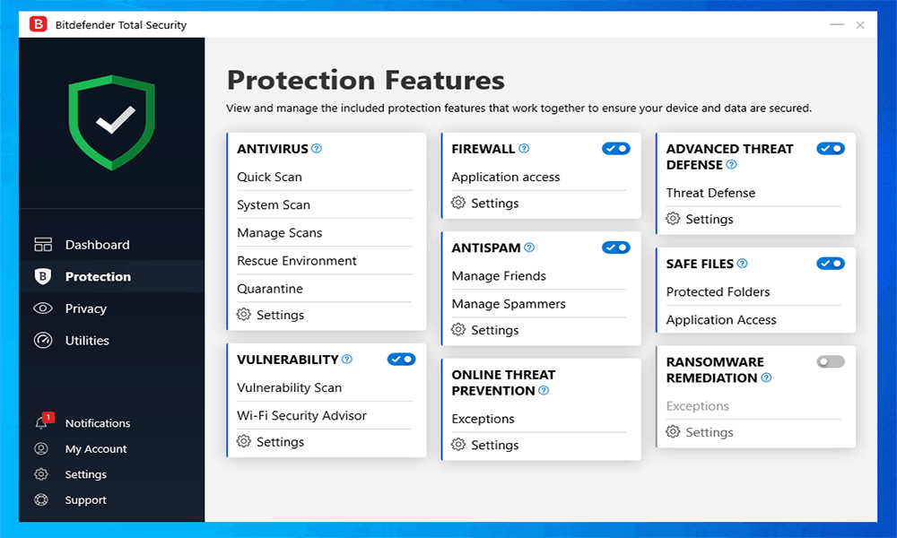 Bitdefender Total Security screenshot - 10 beste anti-malwaresoftware voor cyberbeveiliging in 2026