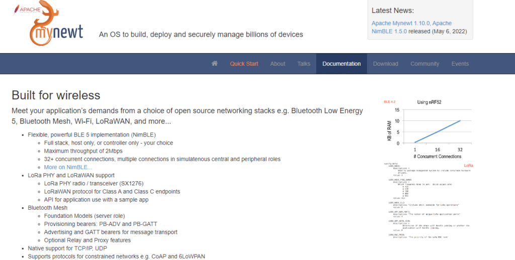 Apache Mynewt screenshot - Gids voor de 10 beste IoT-besturingssystemen van 2026