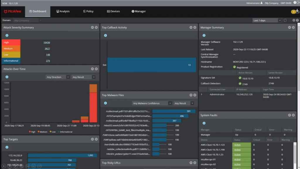 Intrusion Detection System (IDS) by McAfee screenshot - 10 beste software voor inbraakdetectie in 2026 onthuld