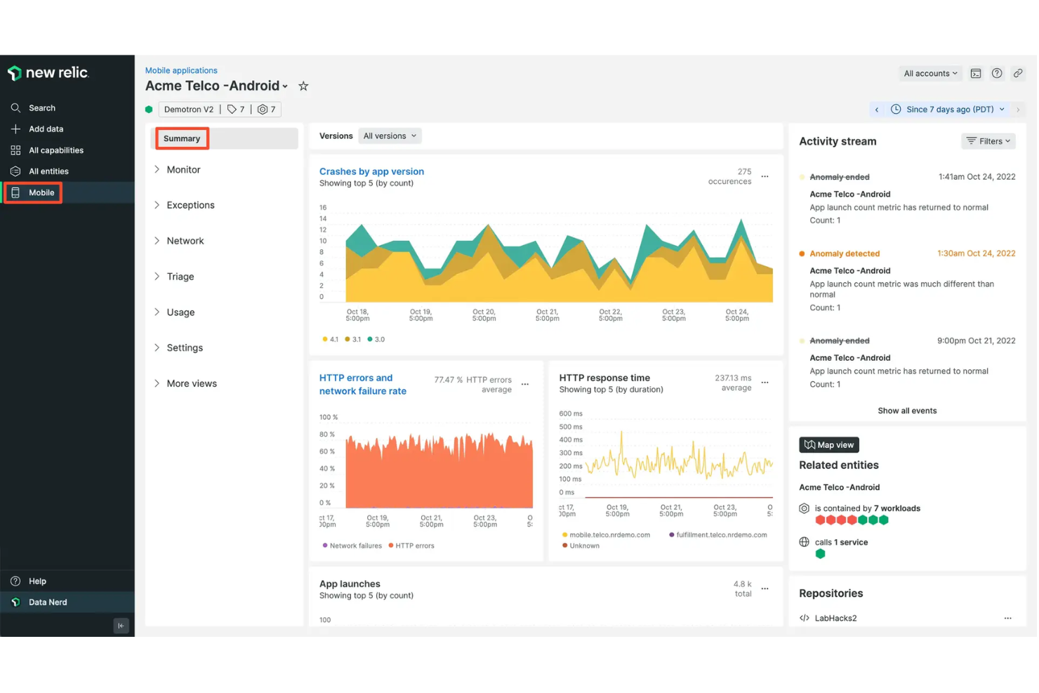 New Relic screenshot - De 10 beste mobiele testtools van 2026