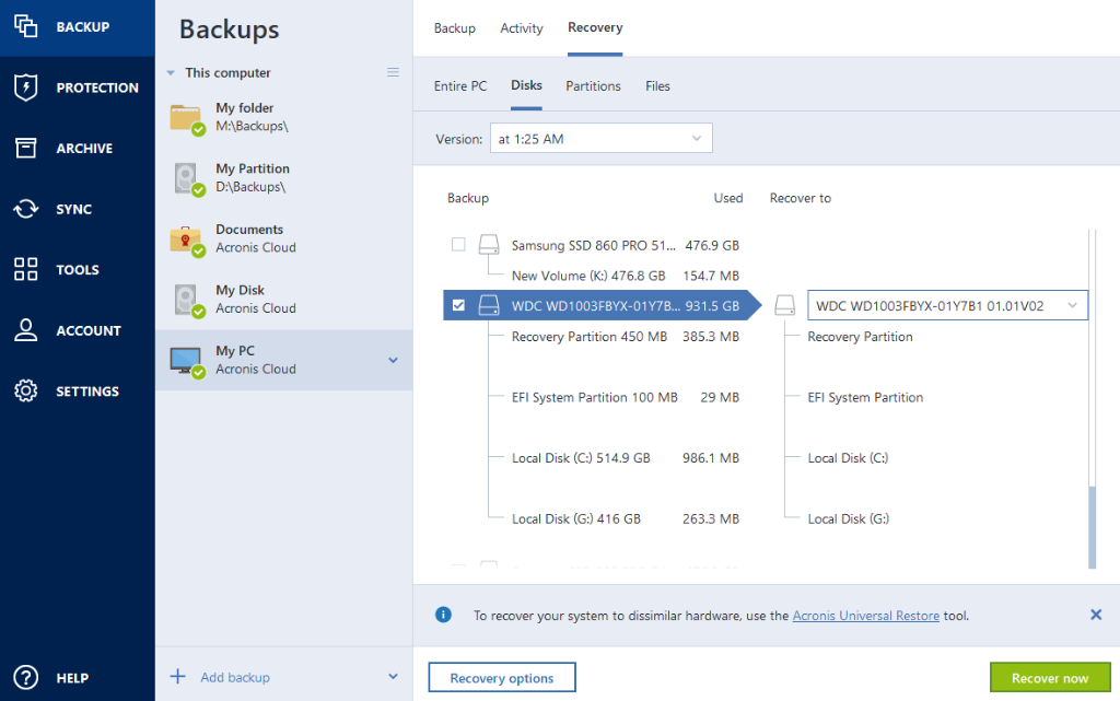 Acronis True Image screenshot - Top 10 beste software voor het klonen van harde schijven van 2026