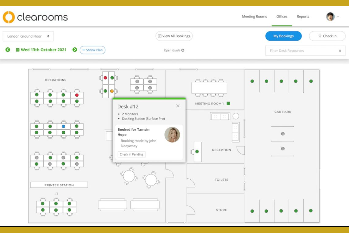 Clearooms screenshot - 10 beste AI-software voor het reserveren van flexwerkplekken in 2026