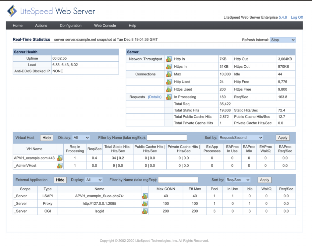 LiteSpeed Web Server screenshot - 10 beste webserversoftwarekeuzes van 2026