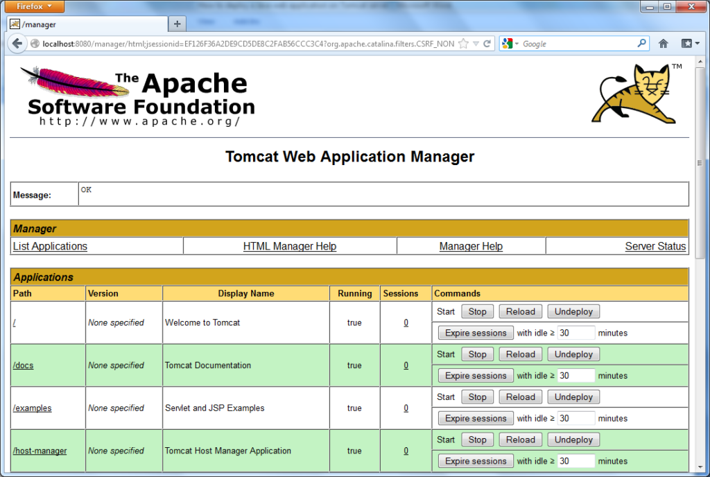 Apache Tomcat screenshot - 10 beste webserversoftwarekeuzes van 2026