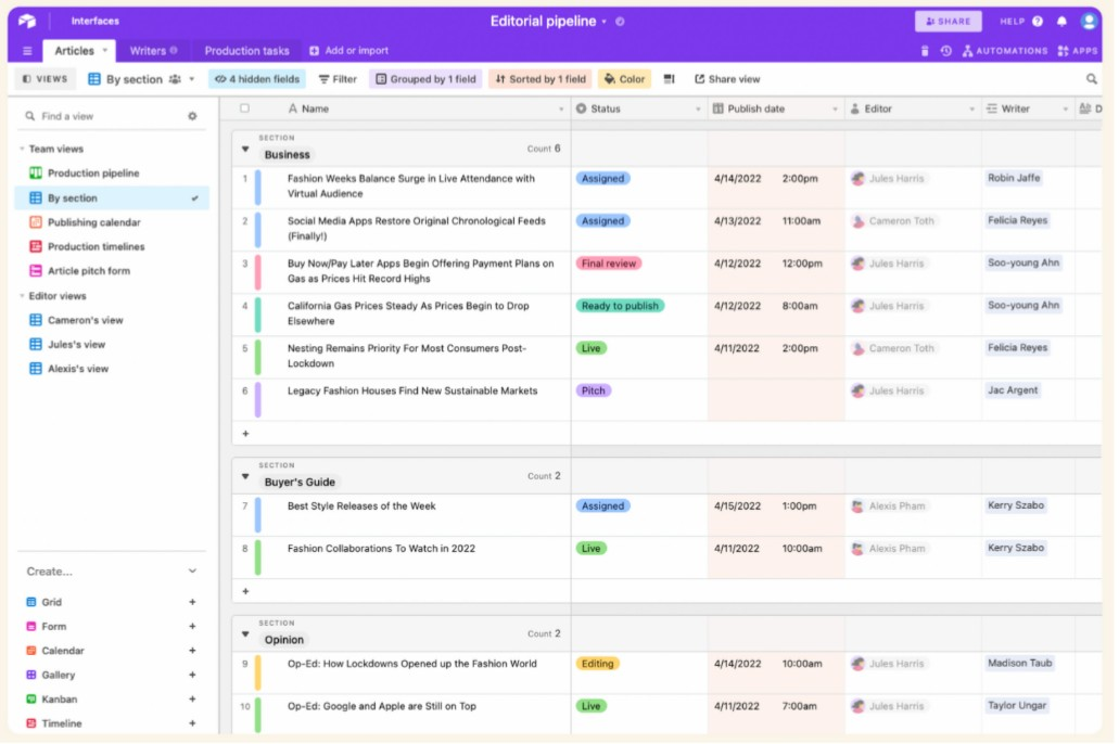 Airtable screenshot - 10 alternatieven voor Trello in 2026
