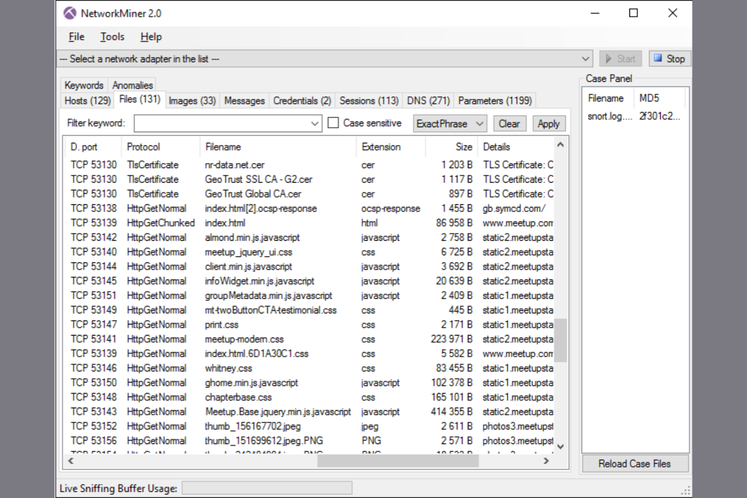 NetworkMiner screenshot - 10 beste alternatieven voor Wireshark beoordeeld in 2026