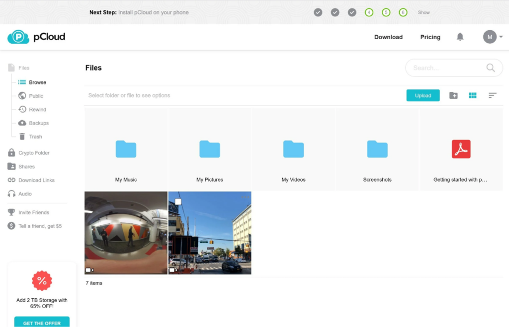 pCloud screenshot - De 10 beste cloudback-upoplossingen ontdekken