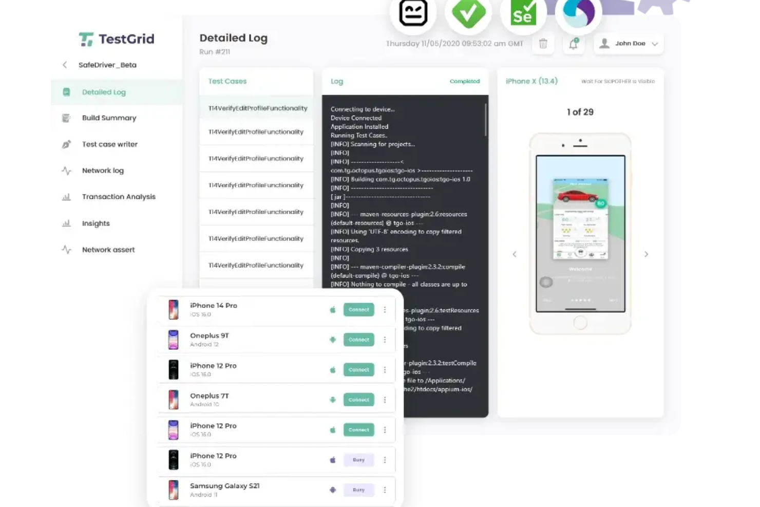 TestGrid screenshot - 20 beste tools voor het testen van mobiele applicaties in 2026