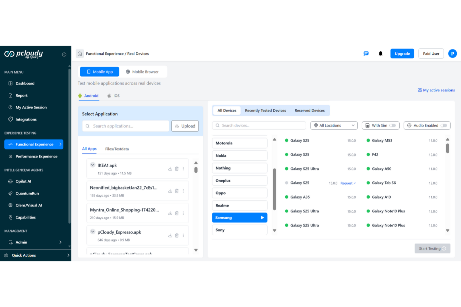 Pcloudy screenshot - 10 beste tools voor mobiel testen beoordeeld in 2026