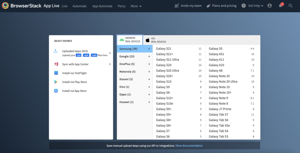 BrowserStack screenshot - 10 beste tools voor mobiel testen beoordeeld in 2026