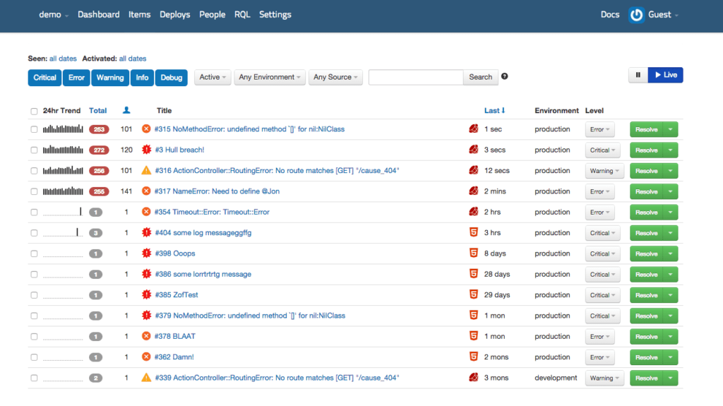 Rollbar screenshot - 10 Beste tools voor defectregistratie beoordeeld in 2026