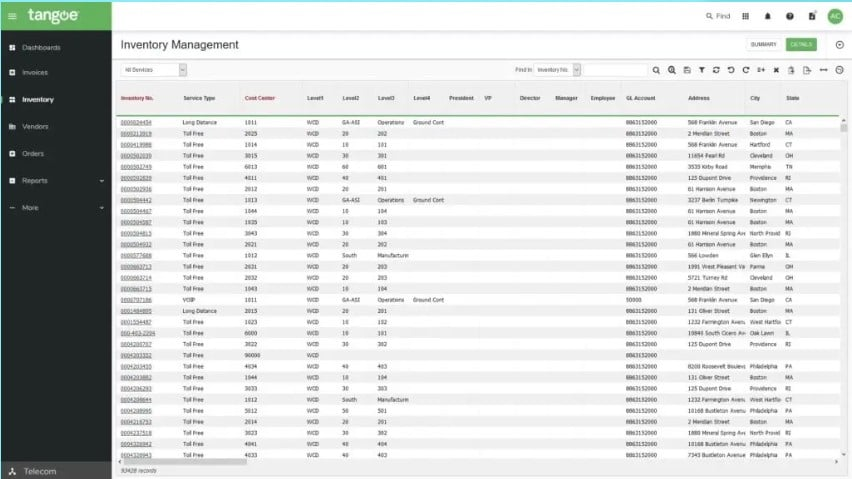 Tangoe screenshot - Navigeren door de 10 beste softwareoplossingen voor telecomkostenbeheer