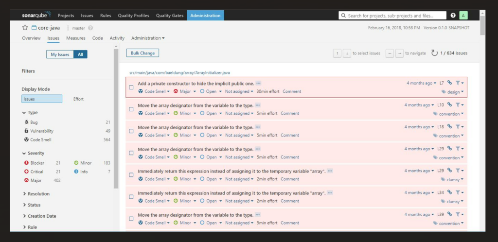 SonarQube screenshot - De 10 beste tools voor statische codeanalyse voor Java van 2026