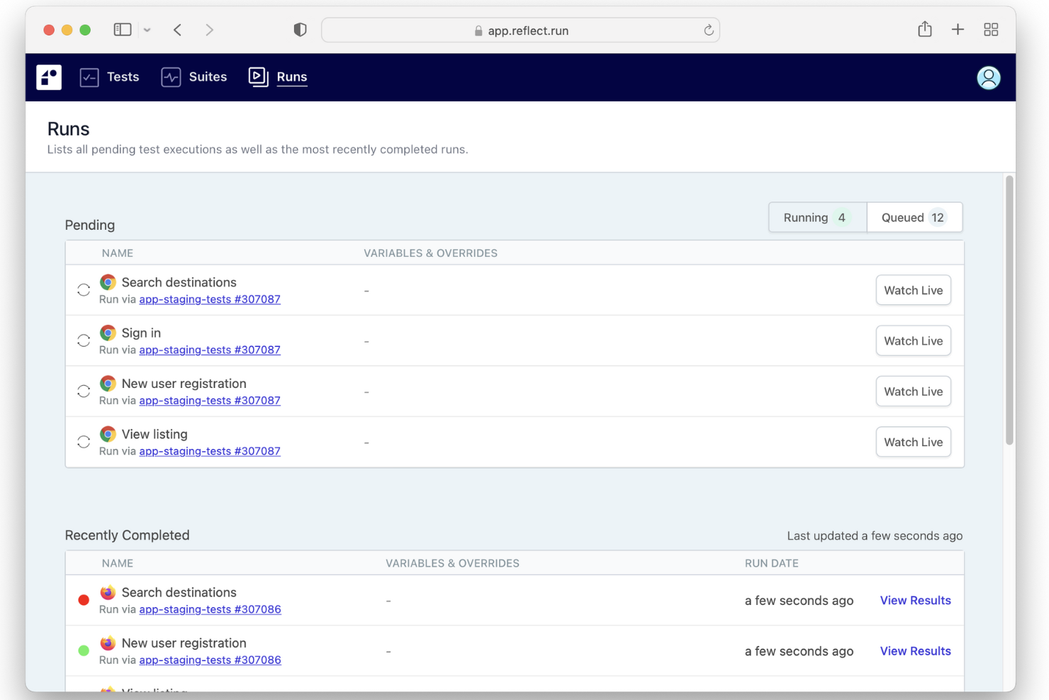 Reflect screenshot - 10 beste tools voor geautomatiseerd testen beoordeeld voor 2026