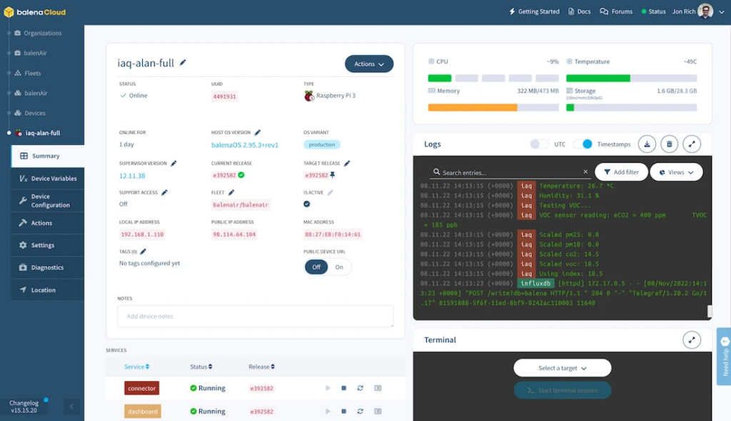 balena screenshot - Navigeren door de 10 beste IoT-platforms van 2026