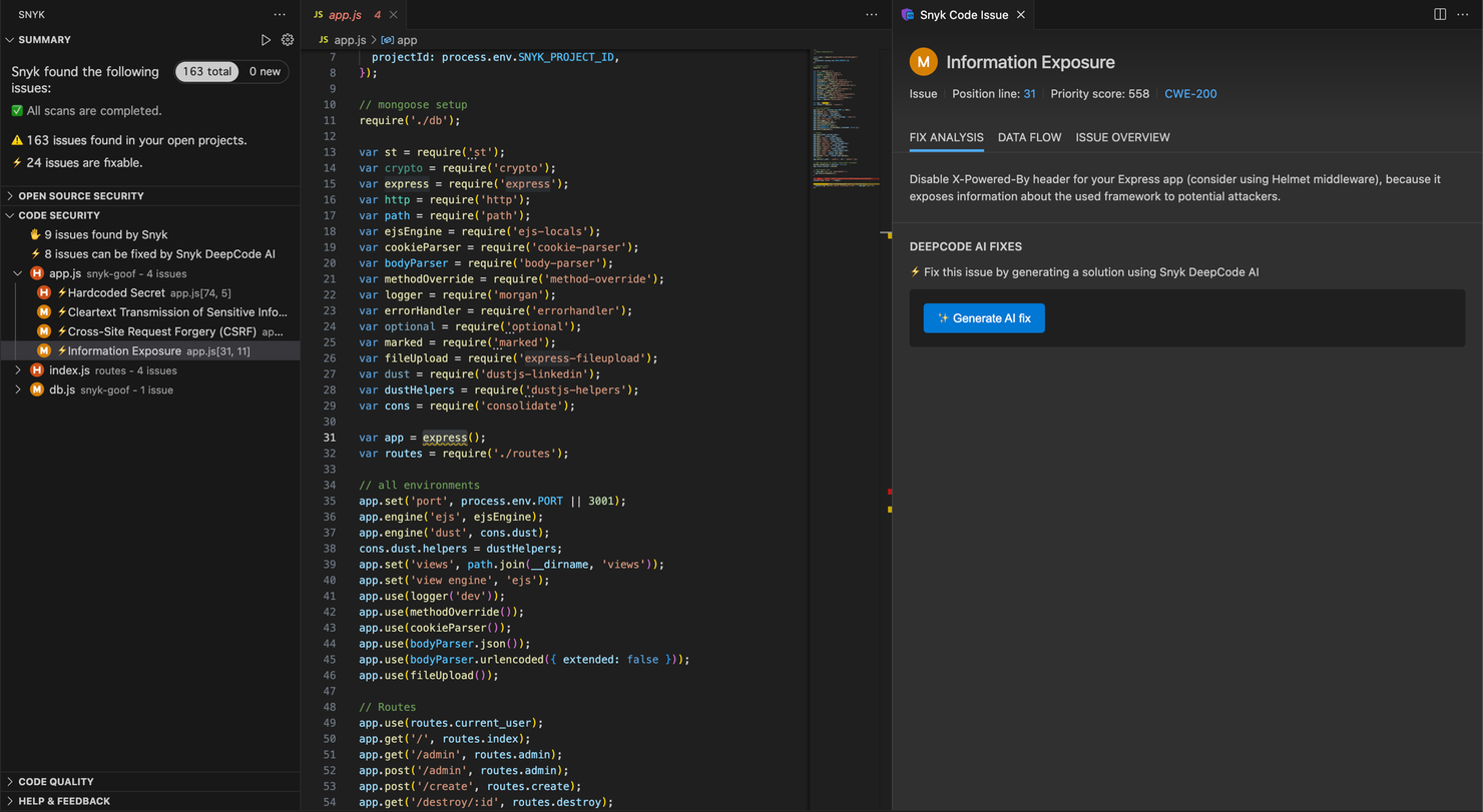Snyk Code screenshot - 10 beste tools voor codekwaliteit in 2026