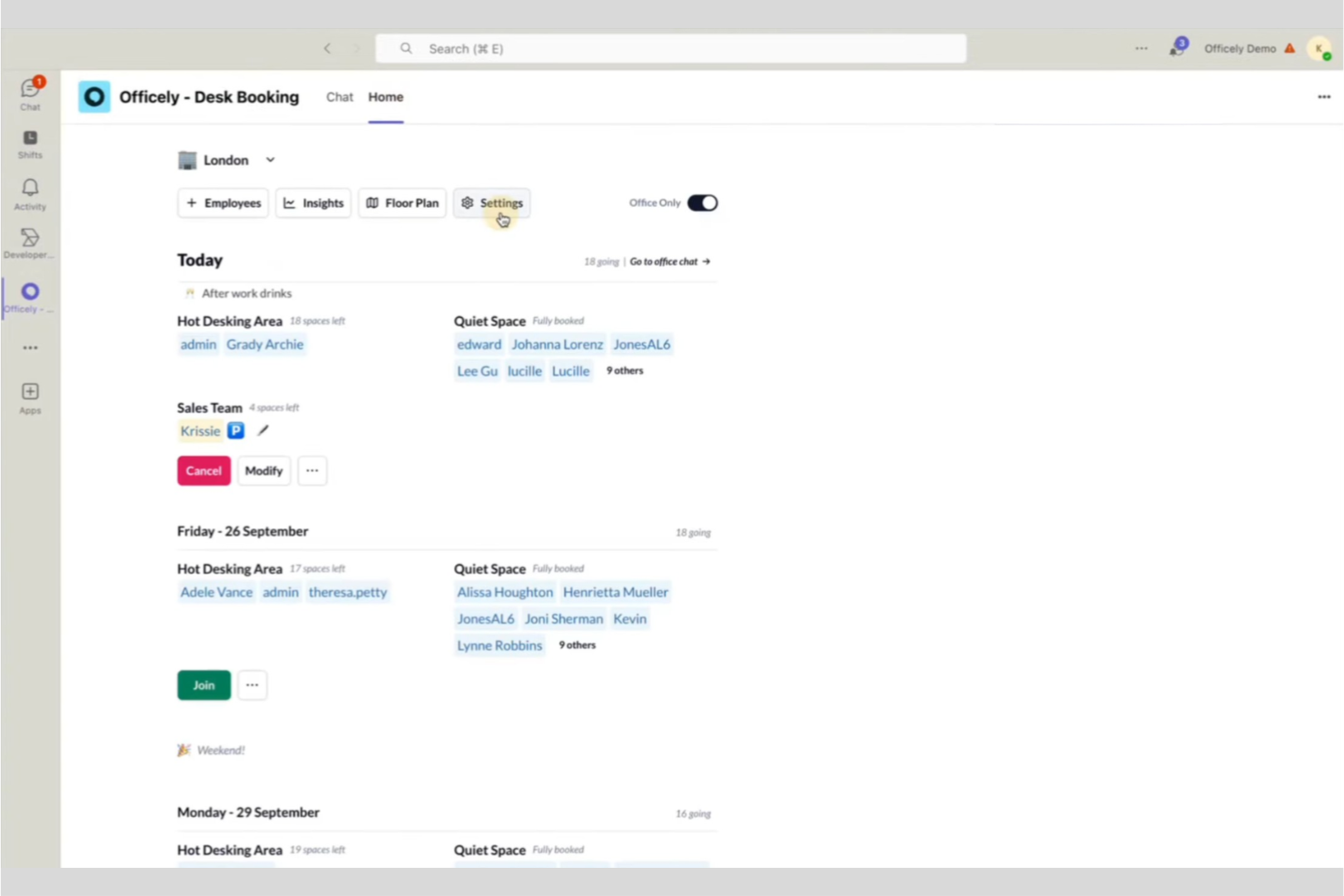 Officely screenshot - 10 beste reserveringstools voor flexwerkplekken voor softwareontwikkelaars in 2026