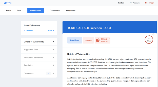 Astra Pentest screenshot - 10 beste tools voor penetratietests beoordeeld in 2026