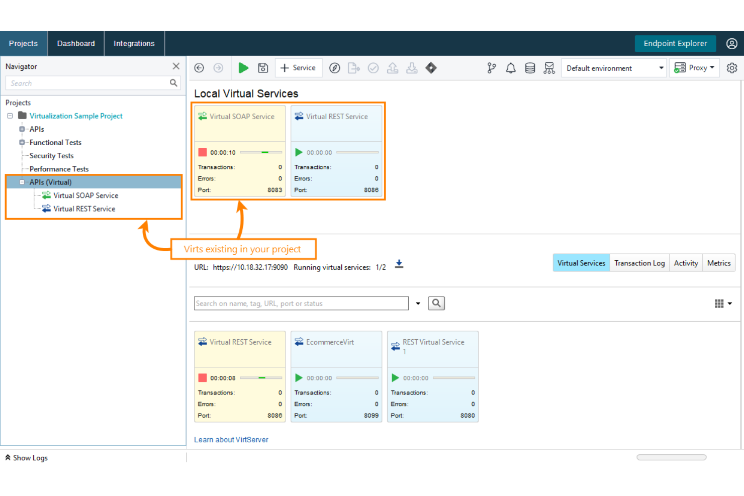 ReadyAPI Virtualization screenshot - 10 beste tools voor servicevirtualisatie in 2026