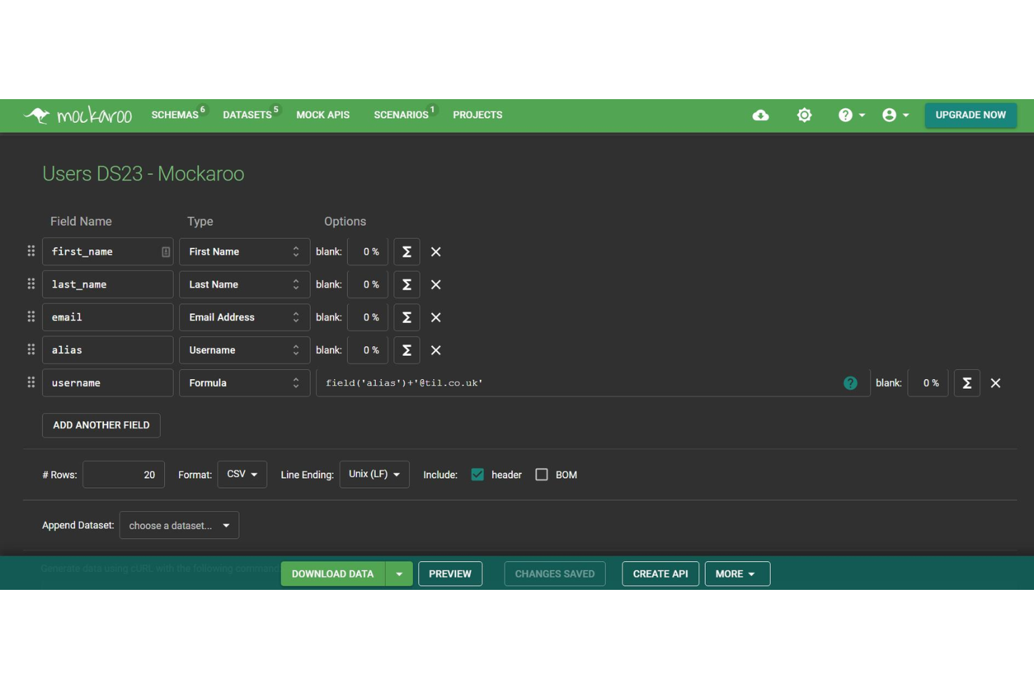 Mockaroo screenshot - 10 bästa verktygen för generering av syntetiska data 2026