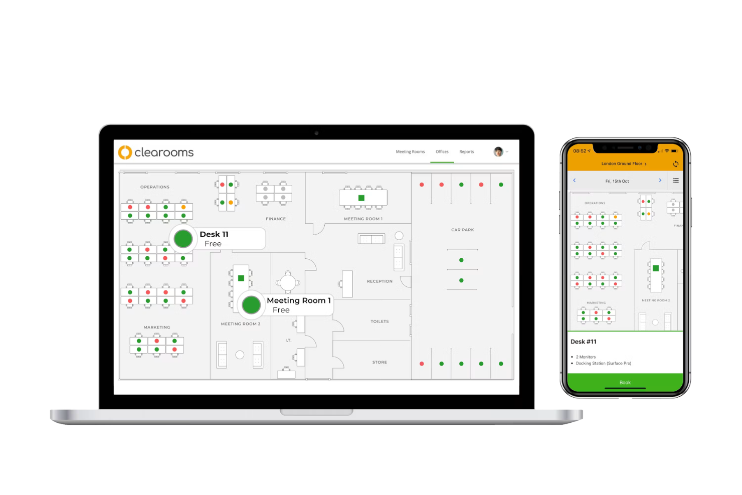 Clearooms screenshot - 10 bästa programvarorna för bokning av flexibla skrivbord för företag 2026