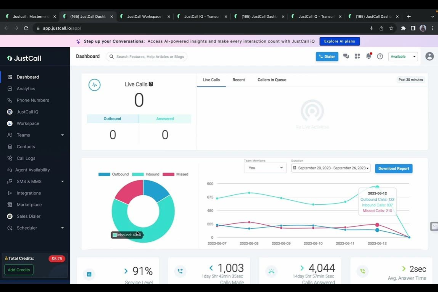 JustCall screenshot - 10 Nextiva-alternativ för teamkommunikation 2026