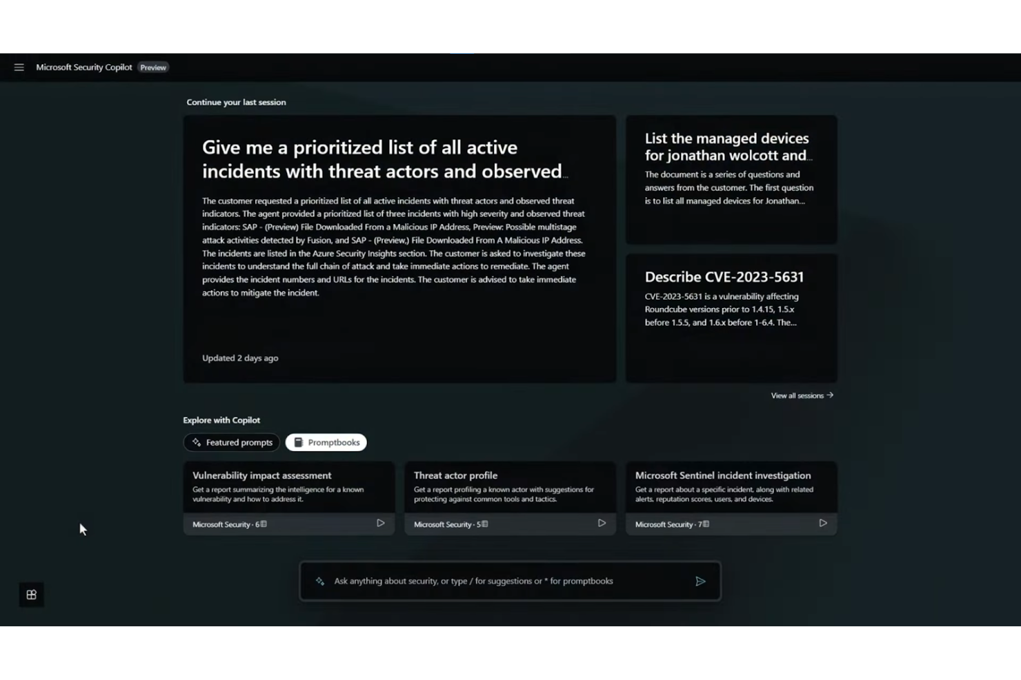 Microsoft Security Copilot screenshot - De 10 bästa cybersäkerhetsverktygen med AI granskade 2026